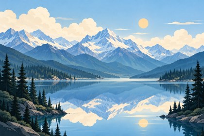 Blue mountains surrounding an alpine lake